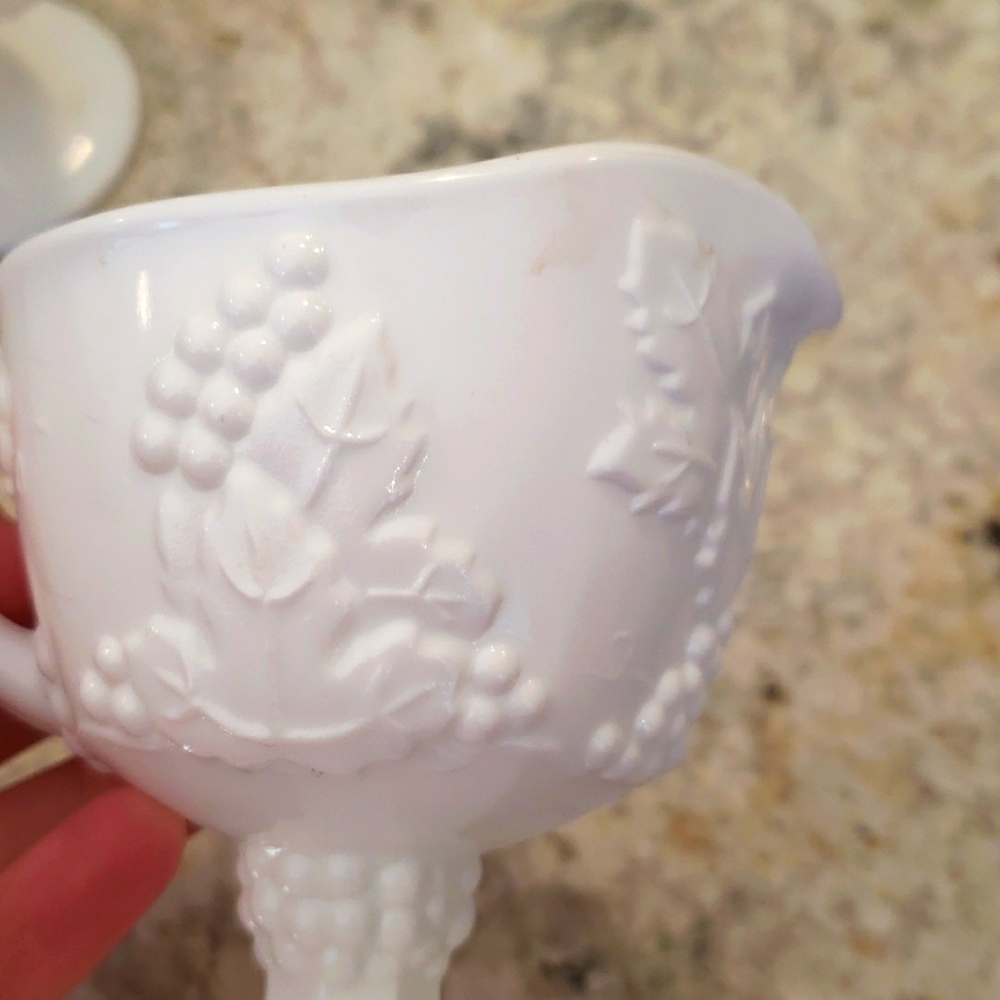 Antique Milk Glass Cup/Sugar Bowl and Creamer - Picture 6 of 12